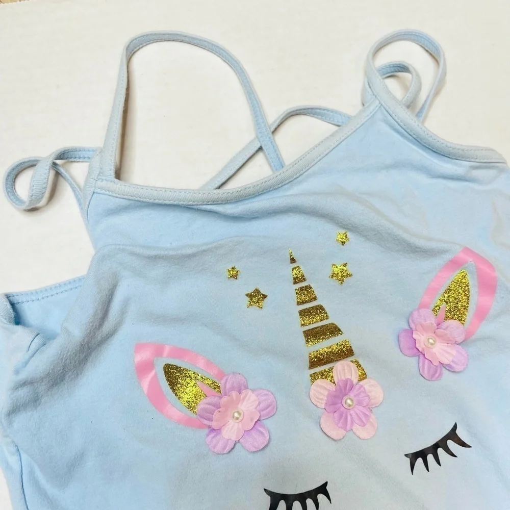 Girl’s Blue Unicorn Ballet Dance Gym Tutu Skirted Leotard Size XXL